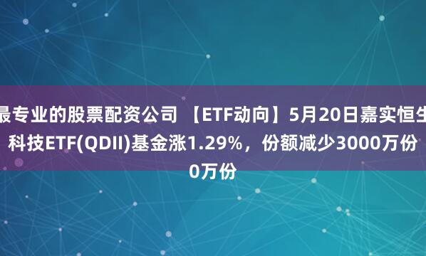 最专业的股票配资公司 【ETF动向】5月20日嘉实恒生科技ETF(QDII)基金涨1.29%，份额减少3000万份