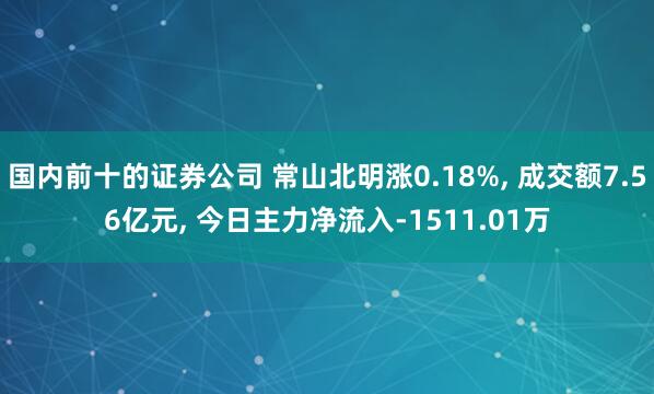 国内前十的证券公司 常山北明涨0.18%, 成交额7.56亿元, 今日主力净流入-1511.01万